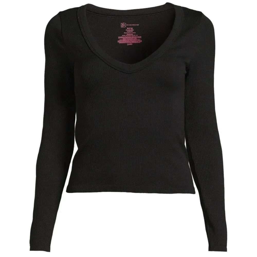 🔺️NWT Black Ribbed Vneck Seamless Long Sleeve Top Medium